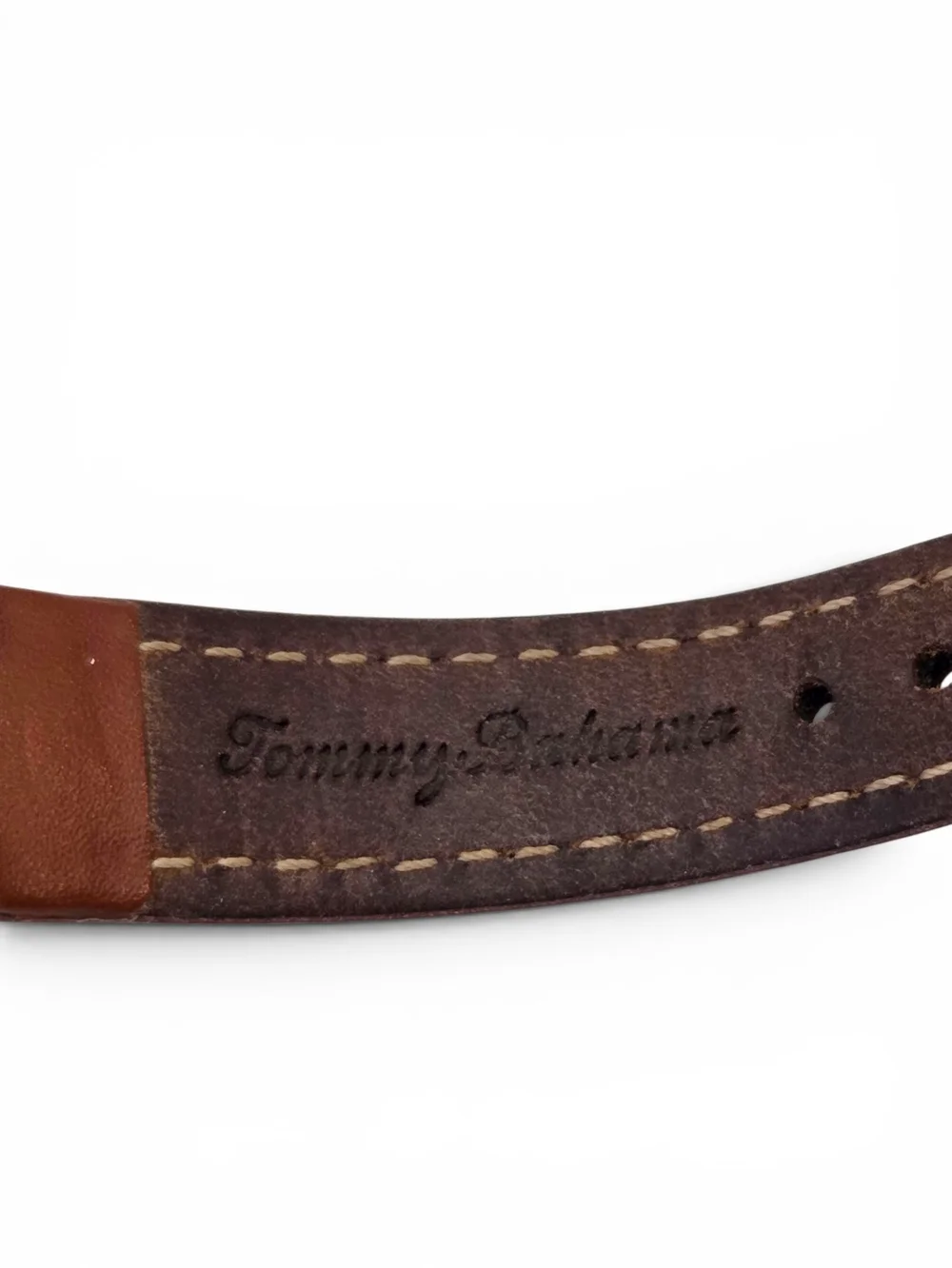Tommy Bahama Watch Silver Sunburst Dial Brown Genuine Leather Strap 16mm